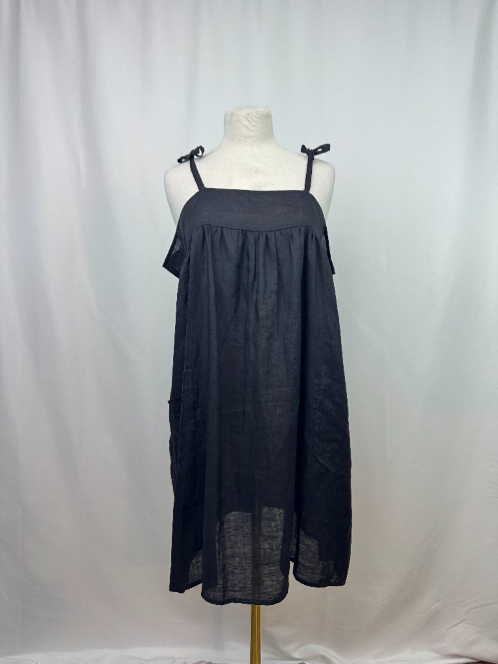 Morgane Le Fay Dress Black Linen Spaghetti Strap Layering Goth Emo